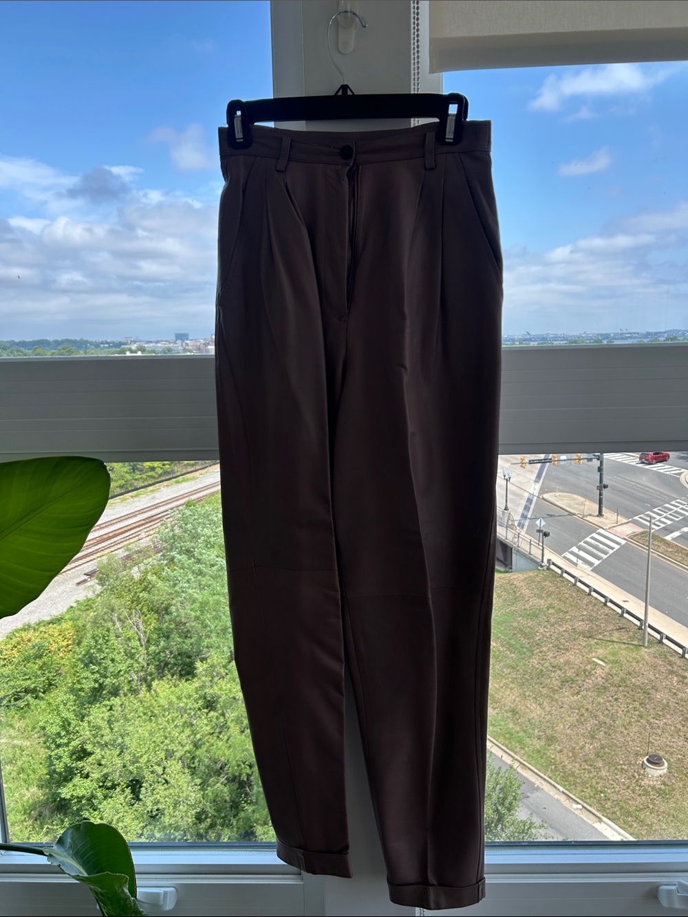 High-Rise Vintage Leather Lavender Tailored Trousers